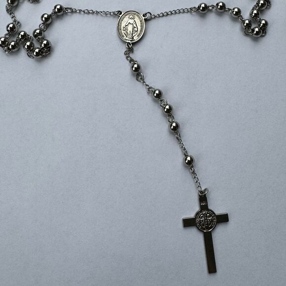 Silver Rosary Necklace Virgin Mary - Picture 3 of 5